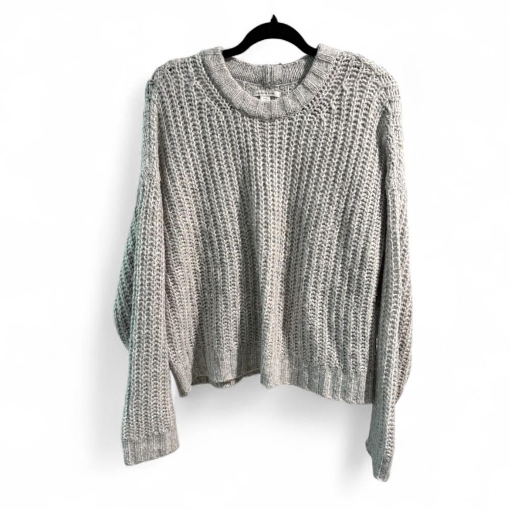 American Eagle Gray Chunky Shaker Stitch Knit Crewneck Sweater Large L Relaxed